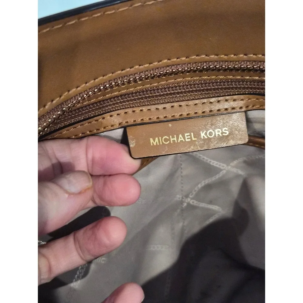 Michael Kors Signature MK‎ Monogram Tote Bag Tan Leather Trim Cream BrownLarge